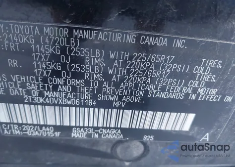 2011 Toyota Rav4 Limited V6 из США, поврежденный, VIN 2T3DK4DVXBW061184